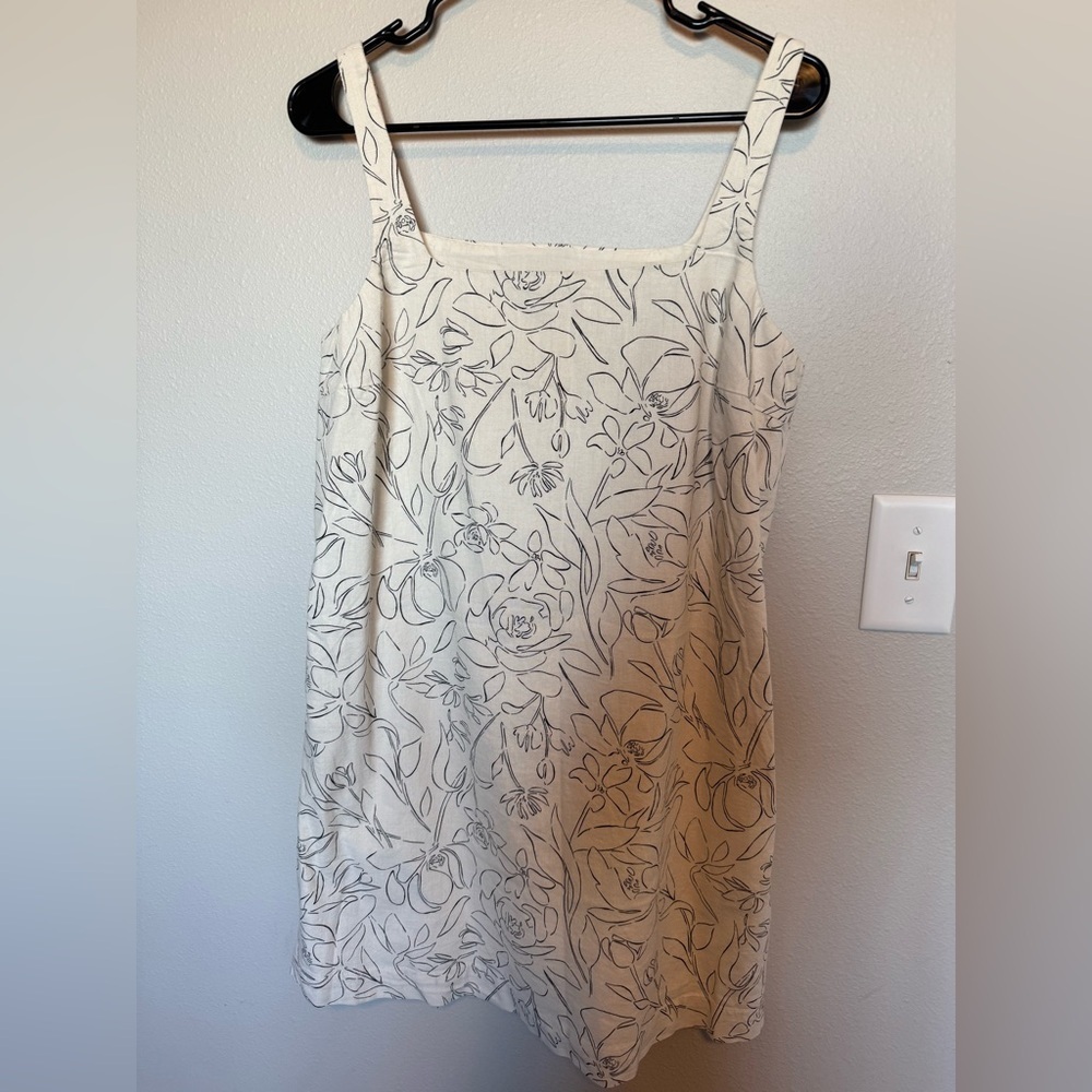 A New Day Cream Dress with Black Floral Sketch, Lined Size Medium